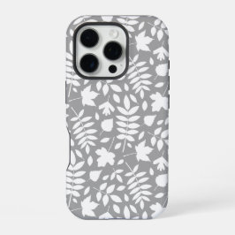 Patroon van gevallen bladeren wit op grijs iPhone 16 pro hoesje