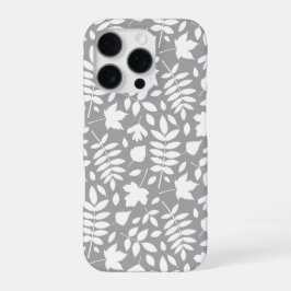 Patroon van gevallen bladeren wit op grijs iPhone 16 pro hoesje