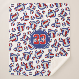 patroon van giraal rood wit en blauw volleybalken sherpa deken