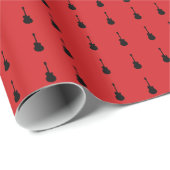 Patroon van gitaren All-Over-Printed vurig-rood Cadeaupapier (Rol Hoek)