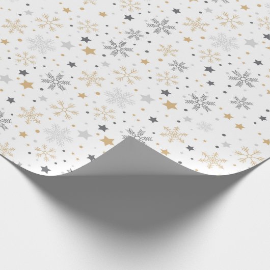 patroon van grijze en gele sneeuwvlokken cadeaupapier (Hoek)