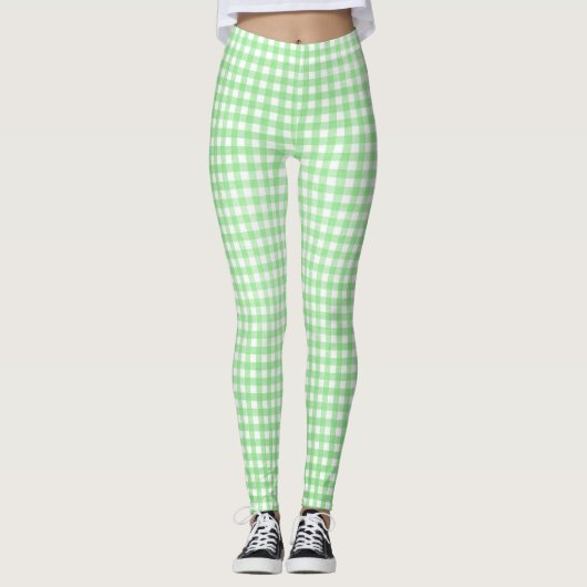 patroon van groene en witte gingham leggings (Voorkant)
