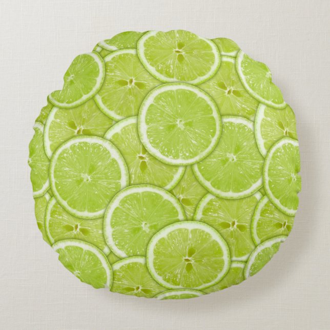 patroon van groene Limoen Rond Kussen (Voorkant)