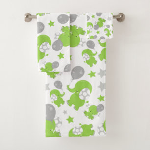 Patroon van groene olifanten, luifantennestelaars, bad handdoek