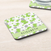 Patroon van groene olifanten, sterren, Jouw naam Bier Onderzetter (Linkerzijde)