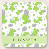 Patroon van groene olifanten, sterren, Jouw naam Bier Onderzetter (Voorkant)
