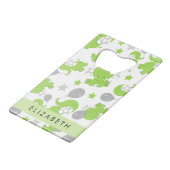 Patroon van groene olifanten, sterren, Jouw naam Creditkaart Flessenopener (Voorkant Gekanteld)