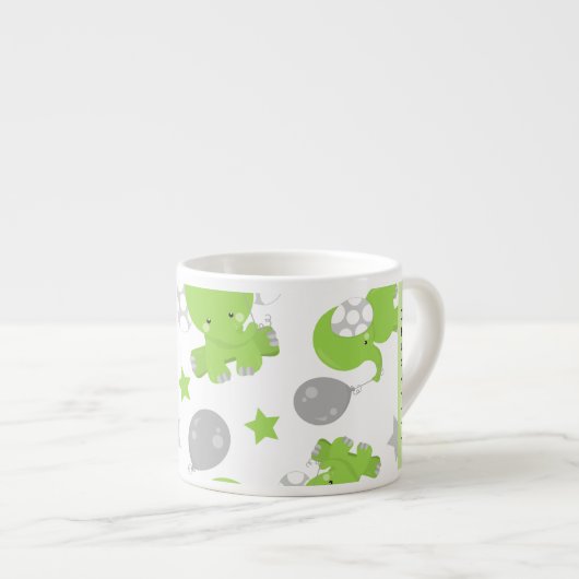 Patroon van groene olifanten, sterren, Jouw naam Espresso Kop (Voorkant rechts)