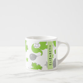 Patroon van groene olifanten, sterren, Jouw naam Espresso Kop