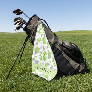 Patroon van groene olifanten, sterren, Jouw naam Golfhanddoek