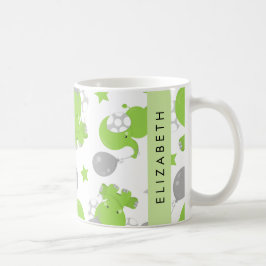Patroon van groene olifanten, sterren, Jouw naam Koffiemok