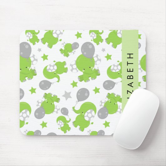 Patroon van groene olifanten, sterren, Jouw naam Muismat (Met muis)
