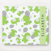 Patroon van groene olifanten, sterren, Jouw naam Muismat (Voorkant)