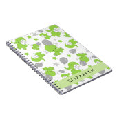 Patroon van groene olifanten, sterren, Jouw naam Notitieboek (Rechterzijde)