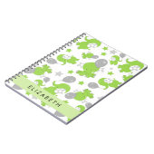 Patroon van groene olifanten, sterren, Jouw naam Notitieboek (Linkerzijde)
