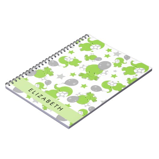 Patroon van groene olifanten, sterren, Jouw naam Notitieboek (Linkerzijde)
