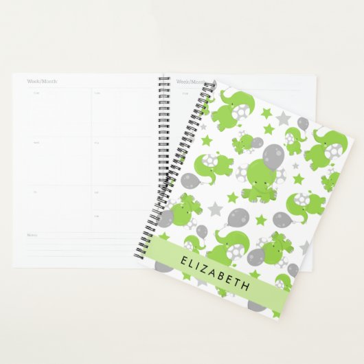 Patroon van groene olifanten, sterren, Jouw naam Planner (Display)