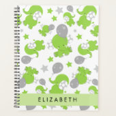 Patroon van groene olifanten, sterren, Jouw naam Planner (Voorkant)