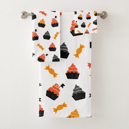 patroon van halloween snoep en cupcakes bad handdoek (Insitu)