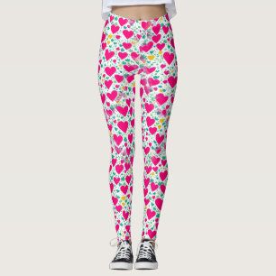 Patroon van harten en groene bladeren leggings
