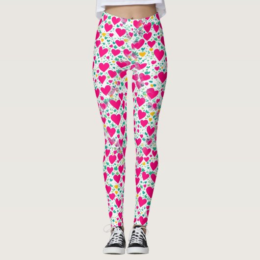 Patroon van harten en groene bladeren leggings (Voorkant)