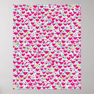 Patroon van harten en groene bladeren poster