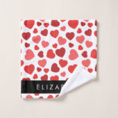 Patroon van harten, rode harten, Jouw naam Bad Handdoek (Wasdoekje)