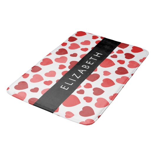 Patroon van harten, rode harten, Jouw naam Badmat (Gekanteld)