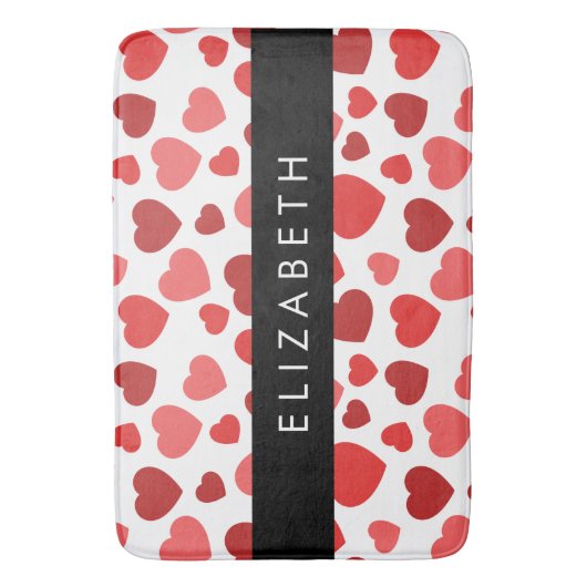 Patroon van harten, rode harten, Jouw naam Badmat (Voorkant Verticaal)