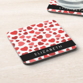 Patroon van harten, rode harten, Jouw naam Bier Onderzetter (Linkerzijde)