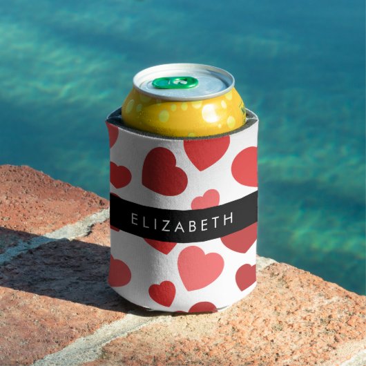 Patroon van harten, rode harten, Jouw naam Blikjeskoeler (Insitu Zwembad)