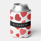 Patroon van harten, rode harten, Jouw naam Blikjeskoeler (Blikje Voorkant)