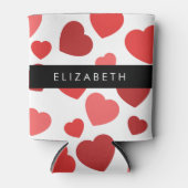 Patroon van harten, rode harten, Jouw naam Blikjeskoeler (Voorkant)