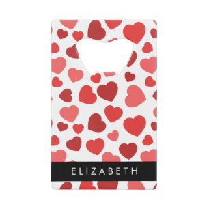 Patroon van harten, rode harten, Jouw naam Creditkaart Flessenopener