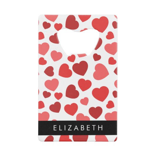 Patroon van harten, rode harten, Jouw naam Creditkaart Flessenopener (Voorkant)