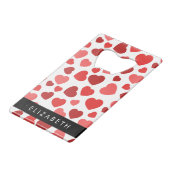 Patroon van harten, rode harten, Jouw naam Creditkaart Flessenopener (Voorkant Gekanteld)