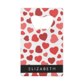 Patroon van harten, rode harten, Jouw naam Creditkaart Flessenopener (Achterkant)