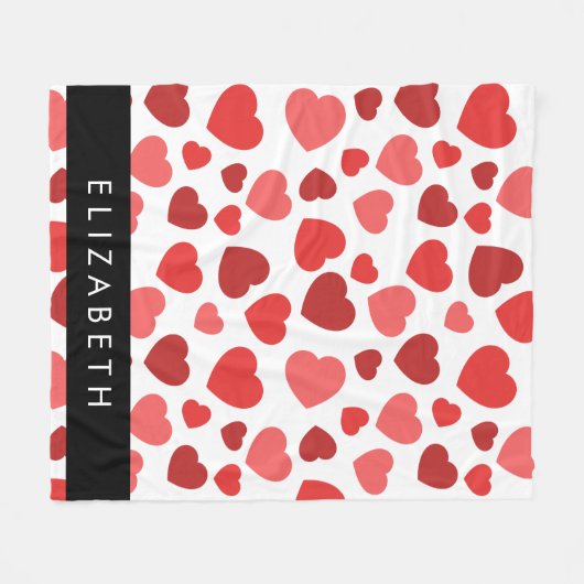 Patroon van harten, rode harten, Jouw naam Fleece Deken (Voorkant (Horizontaal))