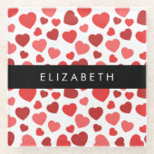 Patroon van harten, rode harten, Jouw naam Glazen Onderzetter (Voorkant)