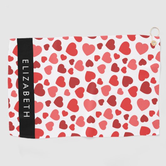 Patroon van harten, rode harten, Jouw naam Golfhanddoek (Horizontaal)