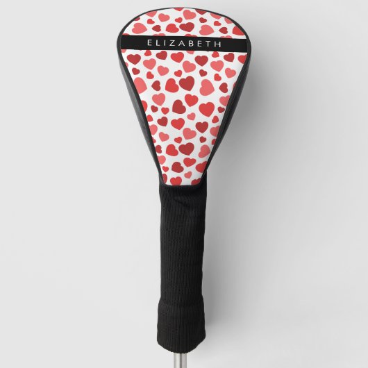 Patroon van harten, rode harten, Jouw naam Golfheadcover (Voorkant)