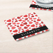 Patroon van harten, rode harten, Jouw naam Kartonnen Onderzetters (Schuin)
