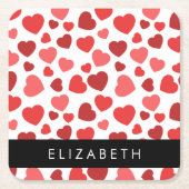 Patroon van harten, rode harten, Jouw naam Kartonnen Onderzetters (Voorkant)