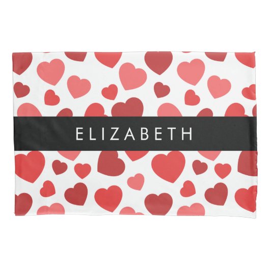 Patroon van harten, rode harten, Jouw naam Kussensloop (Voorkant)