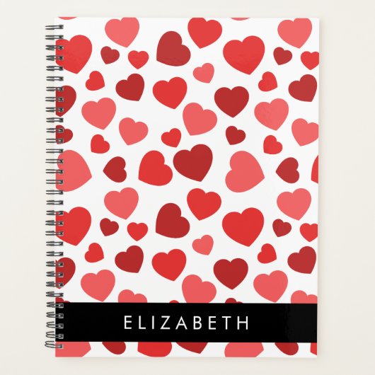 Patroon van harten, rode harten, Jouw naam Planner (Voorkant)