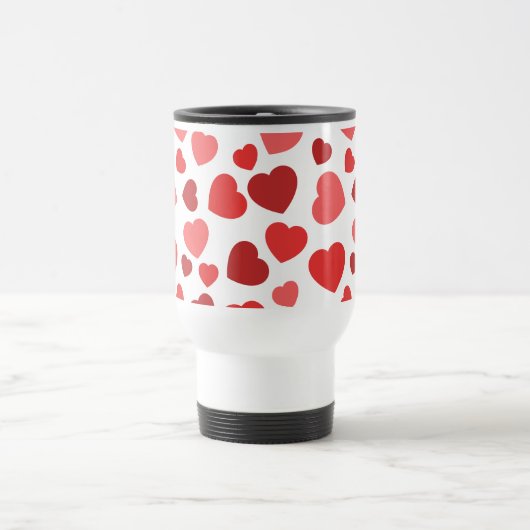 Patroon van harten, rode harten, Jouw naam Reisbeker (Center)