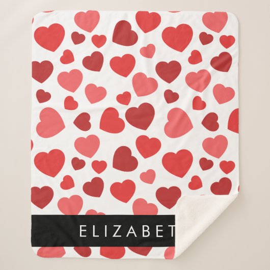 Patroon van harten, rode harten, Jouw naam Sherpa Deken (Voorkant)