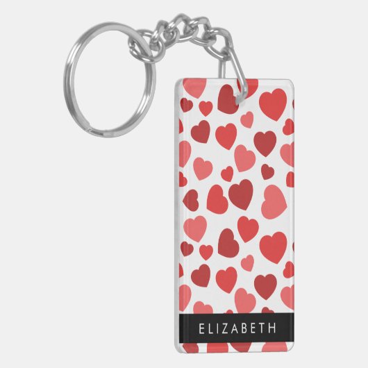 Patroon van harten, rode harten, Jouw naam Sleutelhanger (Voorkant Links)