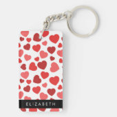 Patroon van harten, rode harten, Jouw naam Sleutelhanger (achterkant)