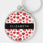 Patroon van harten, rode harten, Jouw naam Sleutelhanger (Voorkant)